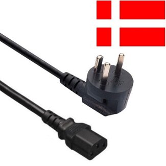 EECONN Apparaatsnoer met rechte C13 plug en haakse type K stekker (Denemarken) - 3x 0,75mm / zwart - 1,8 meter