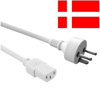 EECONN Apparaatsnoer met rechte C13 plug en rechte type K stekker (Denemarken) - 3x 0,75mm / wit - 1,8 meter