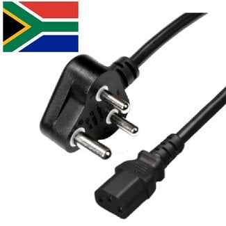EECONN Apparaatsnoer met rechte C13 plug en haakse type M stekker (Zuid-Afrika) - 3x 1,00mm / zwart - 2,5 meter