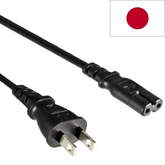 C7 (recht) - Type A / Japan (recht) stroomkabel - VVF 2x 0,75mm / zwart - 1,8 meter