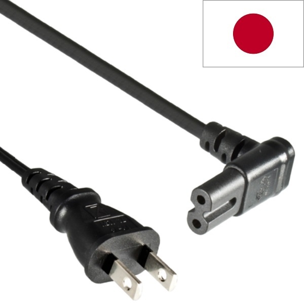 Stroomkabel met haakse C7 plug en rechte Japanse (type A) stekker - 2x 0,75mm / zwart - 1,8 meter