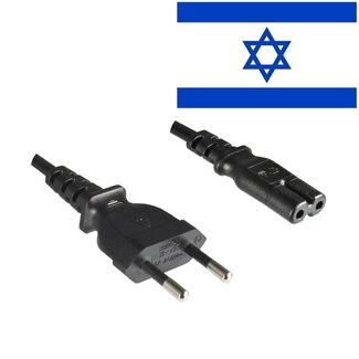 DINIC Stroomkabel met rechte C7 plug en rechte Euro CEE 7/16 (Israël) stekker - 2x 0,75mm / zwart - 1,8 meter