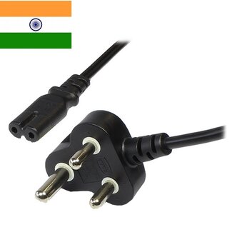 DINIC Stroomkabel met rechte C7 plug en haakse Indiase (type D) stekker - 2x 0,75mm / zwart - 1,8 meter