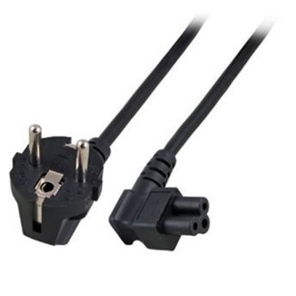 DINIC Apparaatsnoer met haakse C5 plug en haakse stekker - 3x 0,75mm / zwart - 1,8 meter