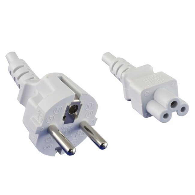 Apparaatsnoer met rechte C5 plug en rechte stekker - 3x 0,75mm / wit - 1,8 meter