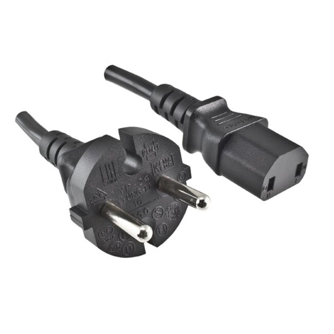 Apparaatsnoer met rechte C17 plug en rechte stekker - 2x 1,00mm / zwart - 2 meter