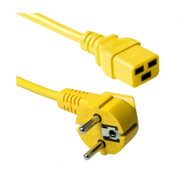 Apparaatsnoer met rechte C19 plug en haakse stekker - 3x 1,50mm / geel - 0,50 meter