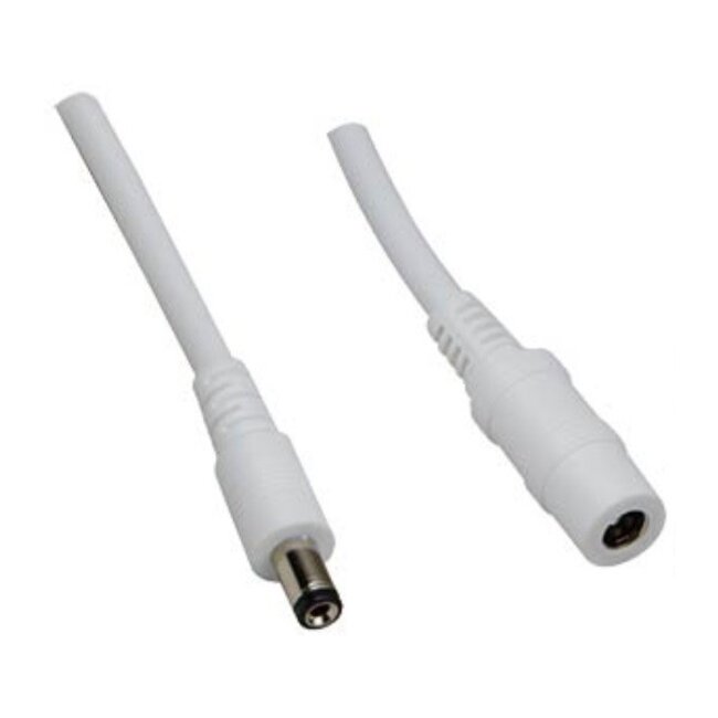 DC plug (m) - DC plug (v) verlengkabel - 5,5mm x 2,5mm - max. 12V/7A / wit - 3 meter