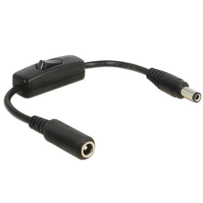 DC plug (m) - DC plug (v) adapter met schakelaar - 5,5mm x 2,5mm / zwart - 0,20 meter