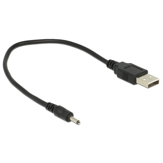 USB-A (m) - DC plug 3,0 x 1,0mm (m) kabel / zwart - 0,25 meter