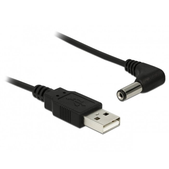 USB-A (m) - DC plug 5,5 x 2,1mm (m) kabel - haaks / zwart - 1,5 meter