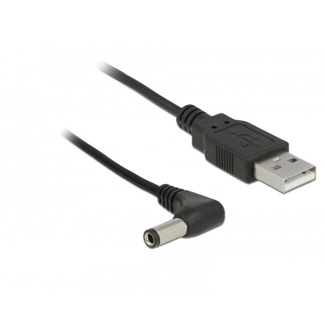 USB-A (m) - DC plug 5,5 x 2,5mm (m) kabel - haaks / zwart - 1,5 meter