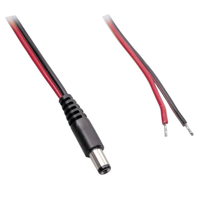 DC plug (m) 5,5 x 2,1mm stroomkabel met open einde - max. 3A / zwart/rood - 2 meter