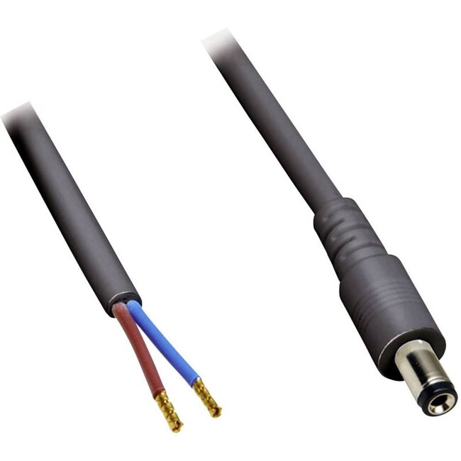 DC plug (m) 5,5 x 2,1mm stroomkabel met open einde - max. 7A / zwart - 0,30 meter