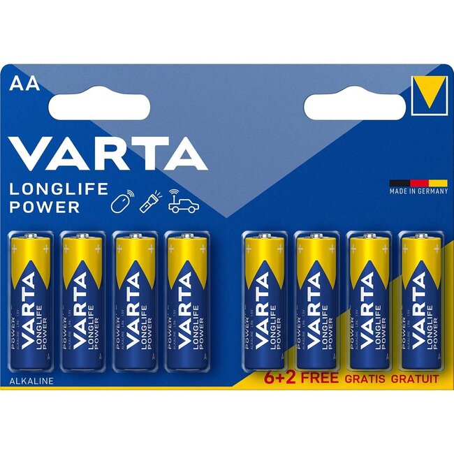 Varta AA (LR6) Longlife Power batterijen - 8 stuks in blister
