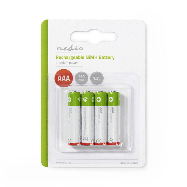 Nedis oplaadbare AAA NiMH batterijen / 950 mAh - 4 stuks