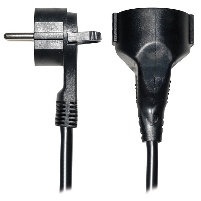 CEE 7/7 (plat/haaks) - CEE 7/3 (recht) stroom verlengkabel - 3x 1,50mm / zwart - 2 meter