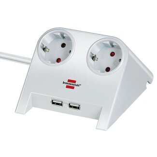 Brennenstuhl Brennenstuhl Desktop-Power stekkerdoos met 2 contacten en 2x USB / wit - 1,8 meter