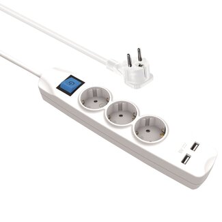 MaxTrack MaxTrack stekkerdoos met 3 contacten en 2x USB / wit - 1,5 meter