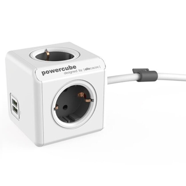 PowerCube Extended stekkerdoos met 4 contacten en 2x USB / grijs/wit - 3 meter