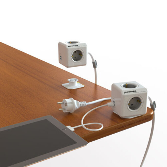 PowerCube Extended stekkerdoos met 4 contacten en 2x USB / grijs/wit - 3 meter