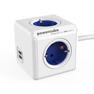 Allocacoc PowerCube Extended stekkerdoos met 4 contacten en 2x USB / blauw/wit - 1,5 meter