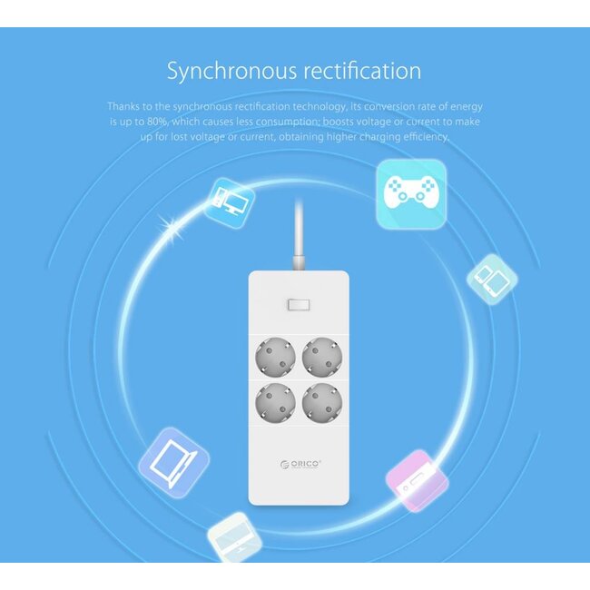 Orico stekkerdoos met 4 contacten en 5x USB / wit - 1,5 meter