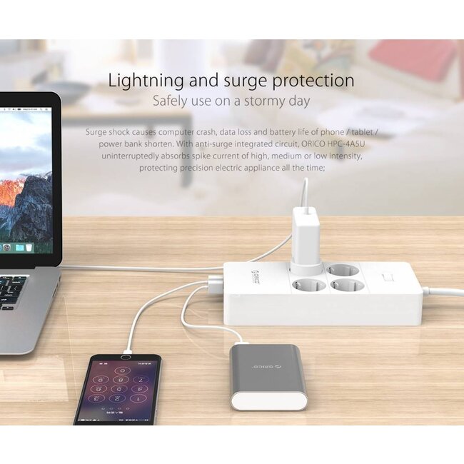 Orico stekkerdoos met 4 contacten en 5x USB / wit - 1,5 meter