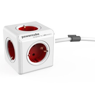 Allocacoc PowerCube Extended stekkerdoos met 5 contacten / rood/wit - 1,5 meter