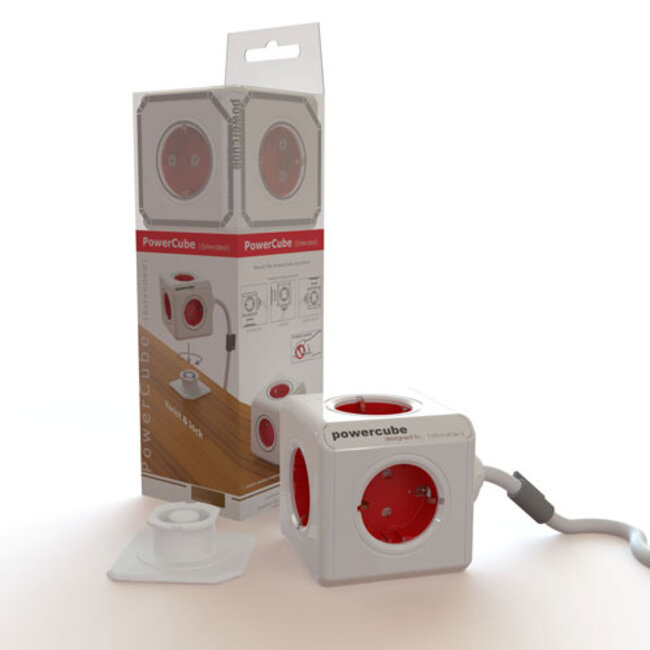 PowerCube Extended stekkerdoos met 5 contacten / rood/wit - 1,5 meter
