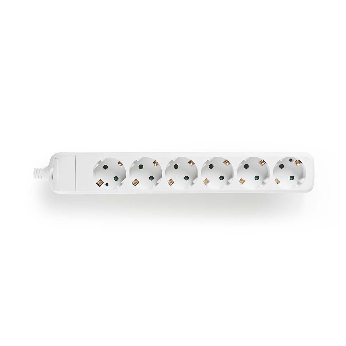 Nedis Stekkerdoos | Randaarde stekker / Type F (CEE 7/7) | 6-wegs | 3680 W | 16 A | Soort aarding: Zijcontacten | 230 V ~ 50/60 Hz | Hoek van stopcontact: 45 ° | Geen Kabel Inbegrepen | Wit