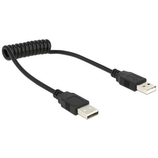 DeLOCK USB naar USB spiraalkabel - USB2.0 - tot 2A / zwart - 0,60 meter