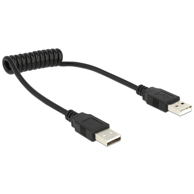 USB naar USB spiraalkabel - USB2.0 - tot 2A / zwart - 0,60 meter
