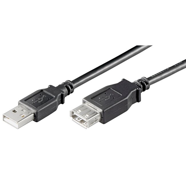 USB naar USB verlengkabel - USB2.0 - tot 0,5A / zwart - 1 meter