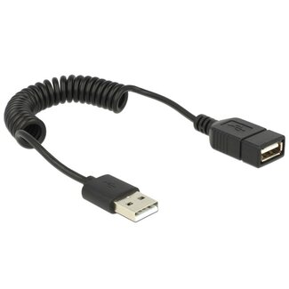DeLOCK USB naar USB spiraal verlengkabel - USB2.0 - tot 2A / zwart - 0,60 meter