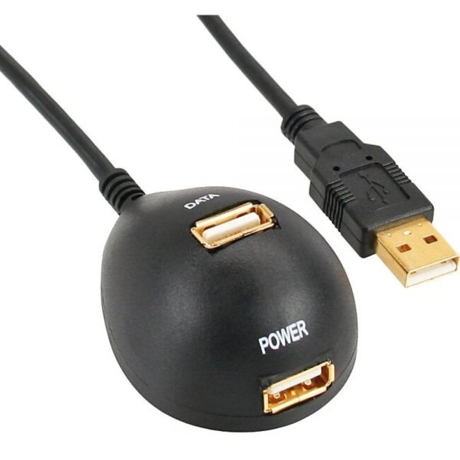 Premium USB naar 2x USB docking kabel - USB2.0 - tot 1A / zwart - 2 meter