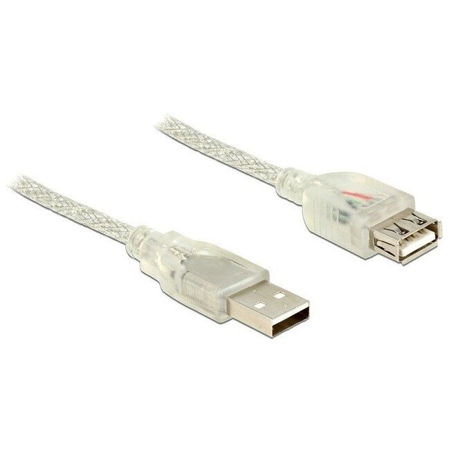 USB-A naar USB-A verlengkabel - USB2.0 - tot 2A / transparant - 1 meter