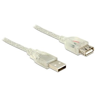 DeLOCK USB-A naar USB-A verlengkabel - USB2.0 - tot 1A / transparant - 5 meter
