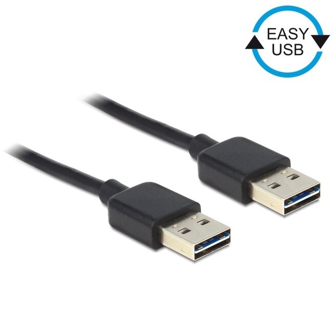 Easy-USB-A naar Easy-USB-A kabel - USB2.0 - tot 2A / zwart - 1 meter
