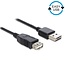 Easy-USB-A naar USB-A verlengkabel - USB2.0 - tot 2A / zwart - 1 meter