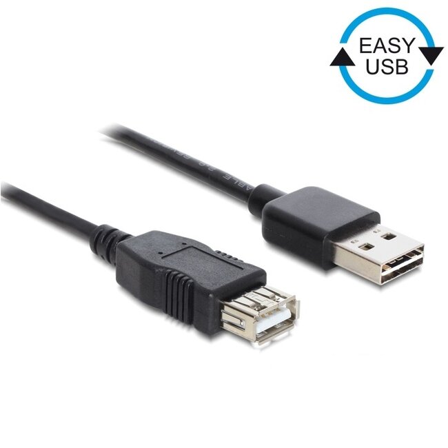 Easy-USB-A naar USB-A verlengkabel - USB2.0 - tot 2A / zwart - 3 meter