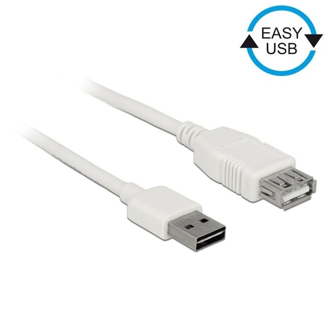 Easy-USB-A naar USB-A verlengkabel - USB2.0 - tot 2A / wit - 2 meter