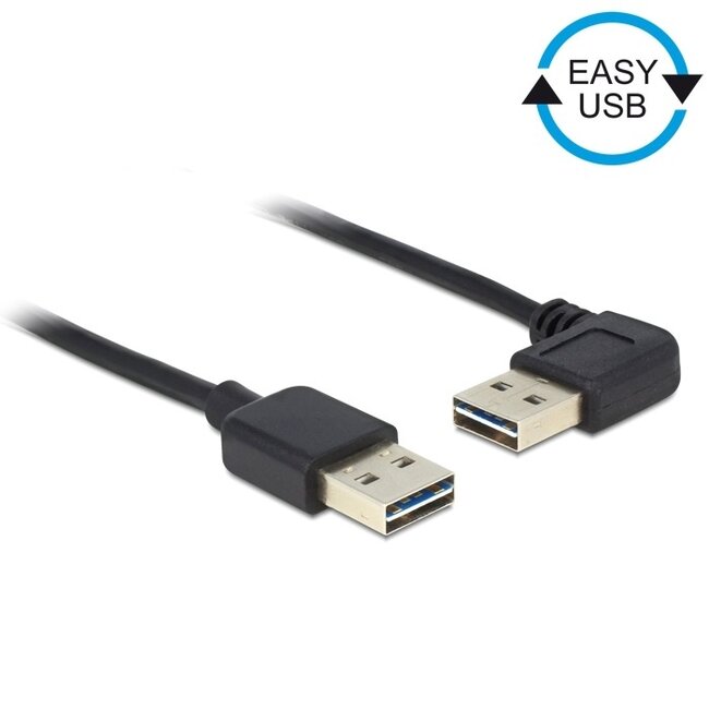 Easy-USB-A haaks (links/rechts) naar Easy-USB-A kabel - USB2.0 - tot 2A / zwart - 5 meter