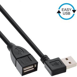 InLine Easy-USB-A haaks (links/rechts) naar USB-A verlengkabel - volledig bedekt - USB2.0 - tot 2A / zwart - 1 meter