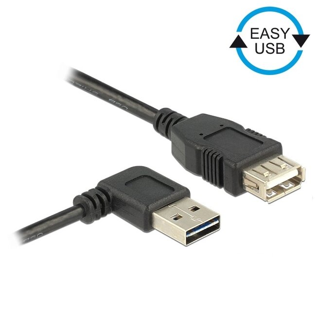 Easy-USB-A haaks (links/rechts) naar USB-A verlengkabel - USB2.0 - tot 2A / zwart - 0,50 meter