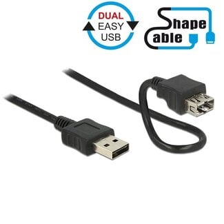 DeLOCK Easy-USB naar Easy-USB vormbare verlengkabel - USB2.0 - tot 0,5A / zwart - 1 meter