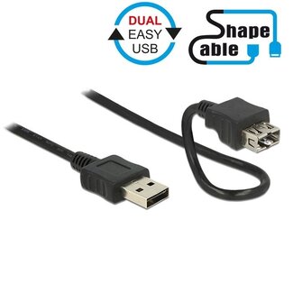 DeLOCK Easy-USB naar Easy-USB vormbare verlengkabel - USB2.0 - tot 0,5A / zwart - 2 meter