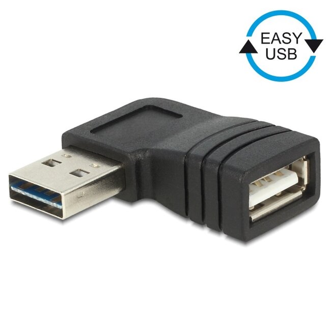 Easy-USB-A naar USB-A adapter / haaks naar links/rechts - USB2.0 / zwart