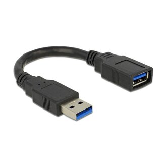 DeLOCK USB naar USB (volledig bedekt) verlengkabel - USB3.0 - tot 2A / zwart - 0,15 meter