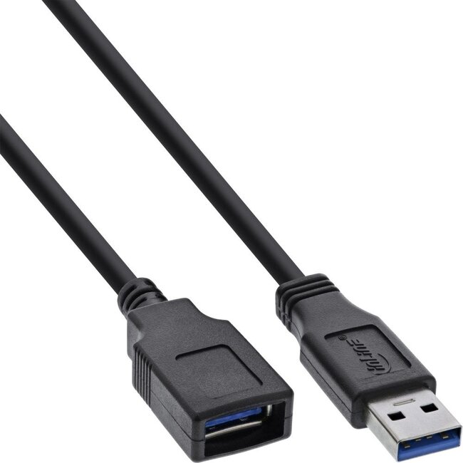USB naar USB (volledig bedekt) verlengkabel - USB3.0 - tot 2A / zwart - 0,50 meter